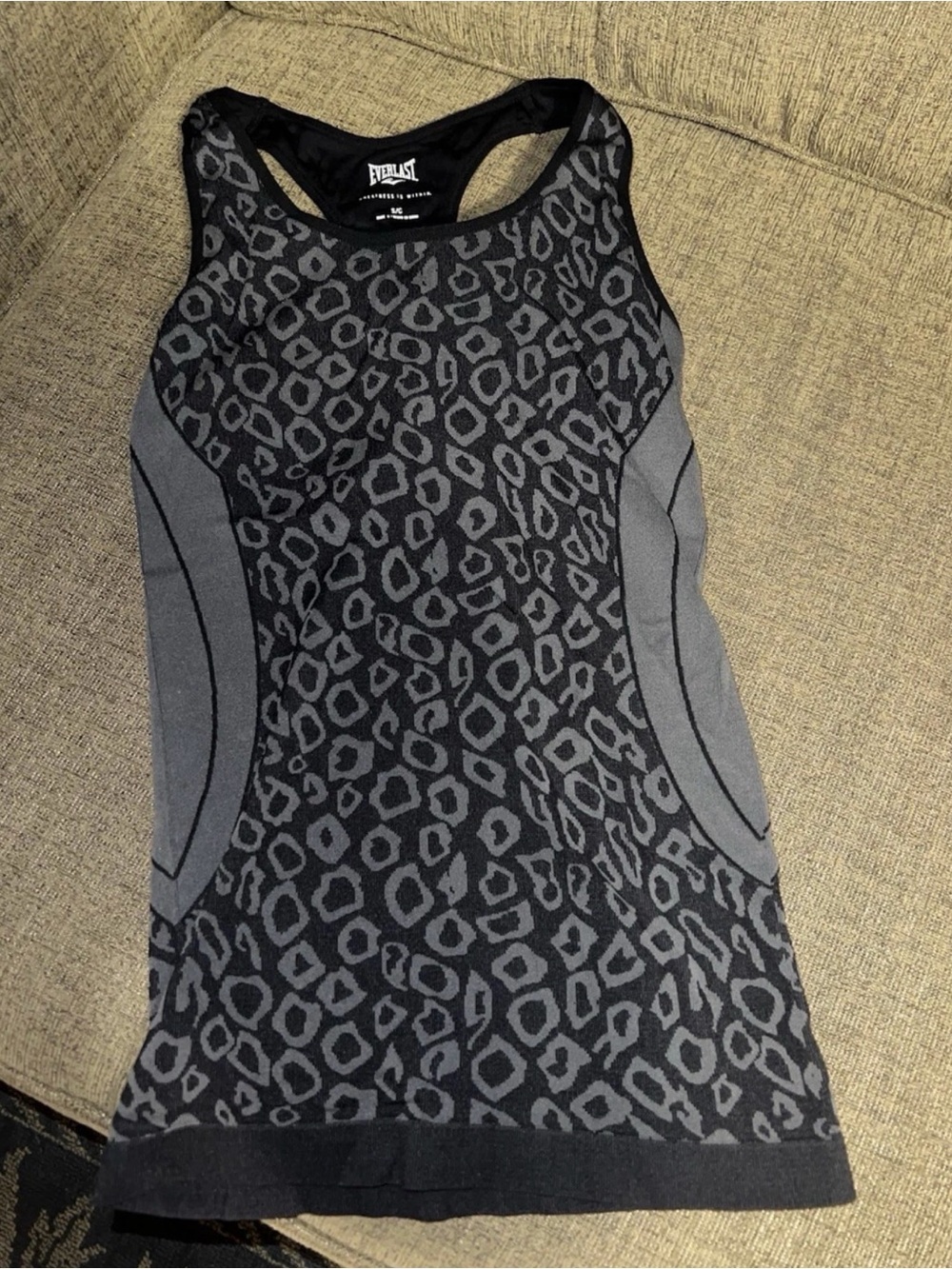 Women’s Everlast Racerback Leopard Print Workout Gray/Black Tank Top Size Small